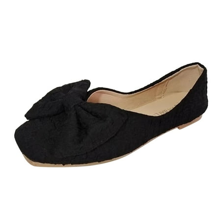 

Women Loafers Leisure Womens Four Seasons Flock Non Slip Flat Square Toe Bow Tie Breathable Slip On Lazy Shoes