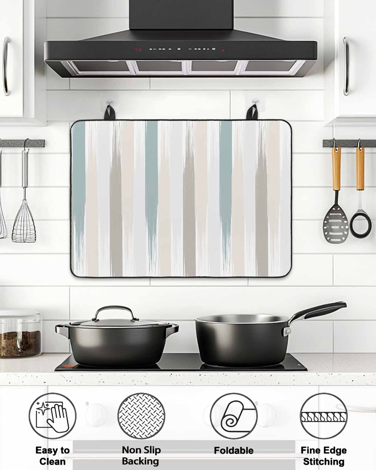 Stove Top Covers for Electric Stove, Teal Beige Brown Glass Stovetop Cover Protector, Modern Oil Painting Striped Abstract Art Induction Cooktop Protector Oven Mat for Kitchen Countertop 24"x21"