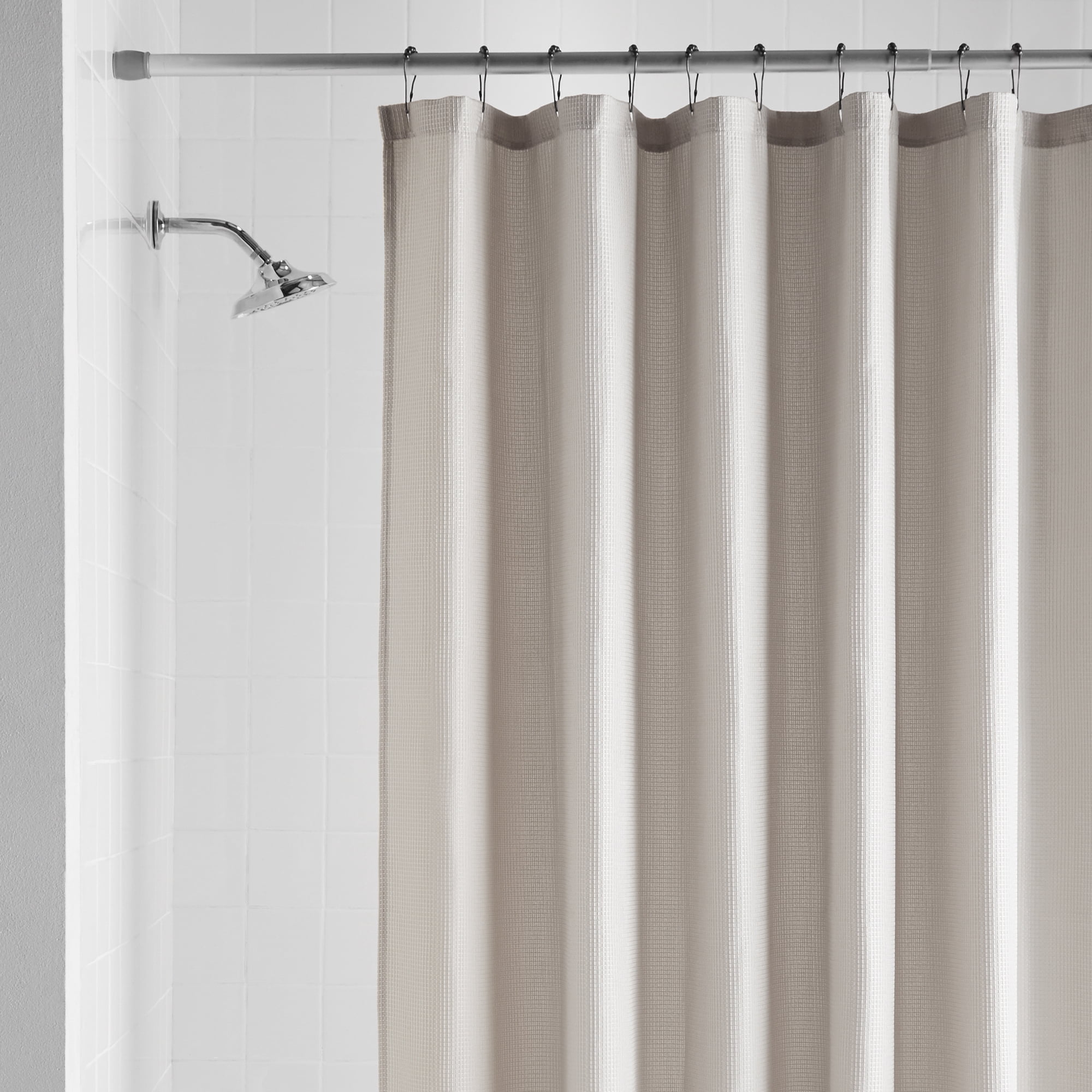 Mainstays Waffle-Weave Fabric Shower Curtain, Textured Cotton Blend with Recycled Polyester, 72 in x 72 in