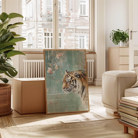 Majestic Tiger Wall Art For Living Room Japanese Style Print Bold Floral Decor For Bedroom Or Office Asian Tiger Print Wall Art Modern Wall Decor