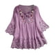 thumbnail image 1 of Blusa vintage de encaje con cuello en V y mangas 3/4 para mujer - Poliéster, corte holgado, 1 of 8
