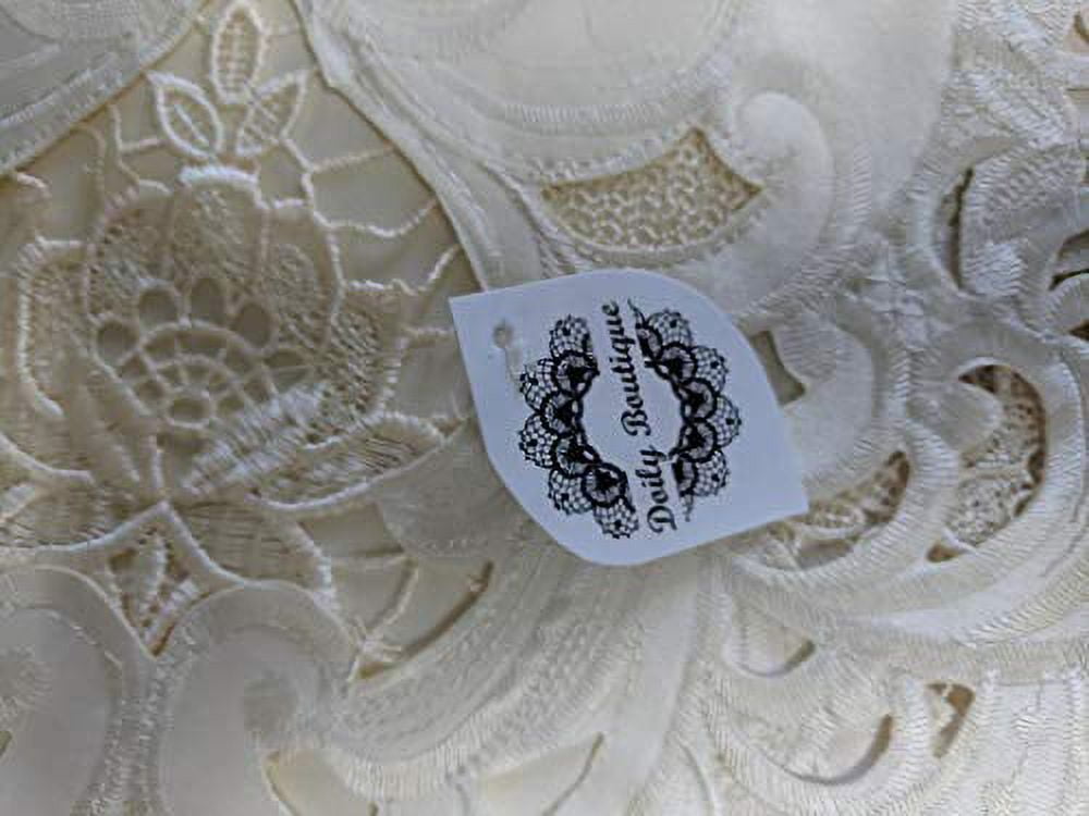Doily Boutique Table Runner with Ivory Lace Insets on Ivory Fabric, Size 44 x 15 inches