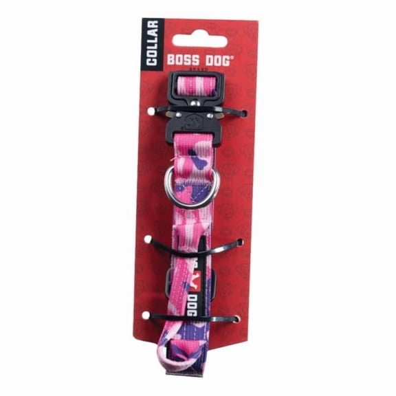 Boss Nation 850010391335 13-16 in. Dog Tactical Adjustable Dog Collar, Pink Camo - Small