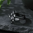 thumbnail image 2 of Vintage Black Rutilated Quartz Engagement Ring Set in 14K Black Gold Vermeil- Kite Cut Promise Ring for Women- Unique Bridal Wedding Ring Set, 2 of 7