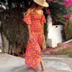 thumbnail image 2 of Vestido playero bohemio vintage de manga abullonada de TEELYNN para mujer, vestido sexy de rayón con hombros descubiertos y cuello oblicuo, vestidos casuales largos de verano, 2 of 5