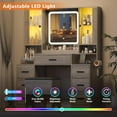 thumbnail image 3 of PUFFCAFE Makeup Vanity Desk with Mirror and Lights,Gray Vanity Table Set with Chair & LED Glass Cabinet,Large Dressing Table for Women, 3 of 8