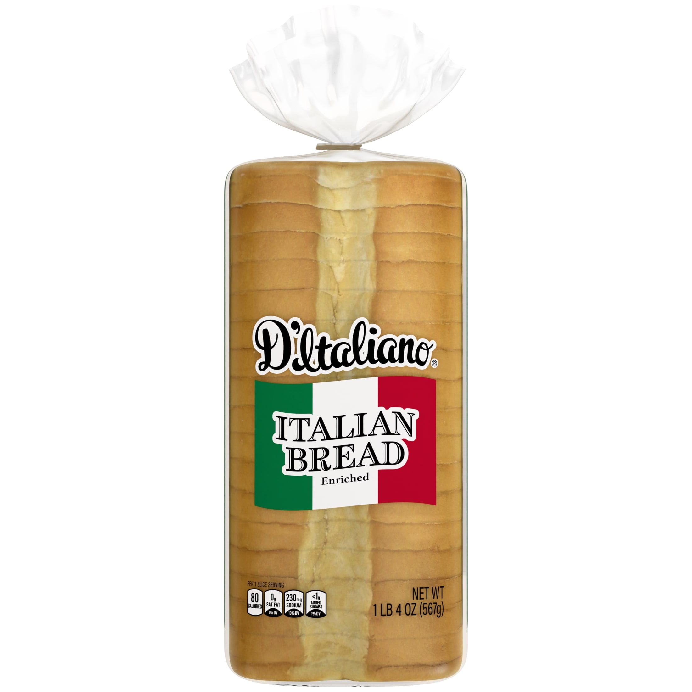 D'Italiano Italian Bread, 20 oz, White Italian Bread, Bag