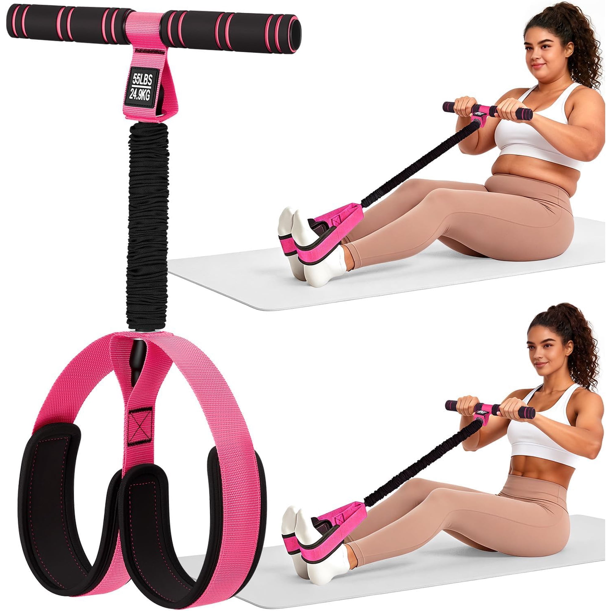 Multifunctional Durable Pedal Resistance Band with Handle, Upgraded Elastic Exercise Bands for Home Gym, Anti-Snap Sit Up Equipment & Ab Trainer for Core/Arms/Legs/Glutes Workout for Women