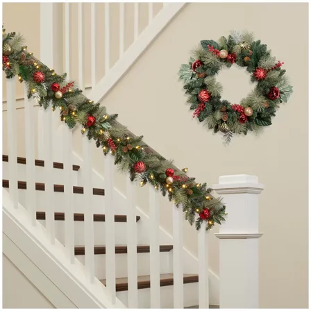 Pre-Lit Decorated Garland Red/Gold 2.74M 1785045