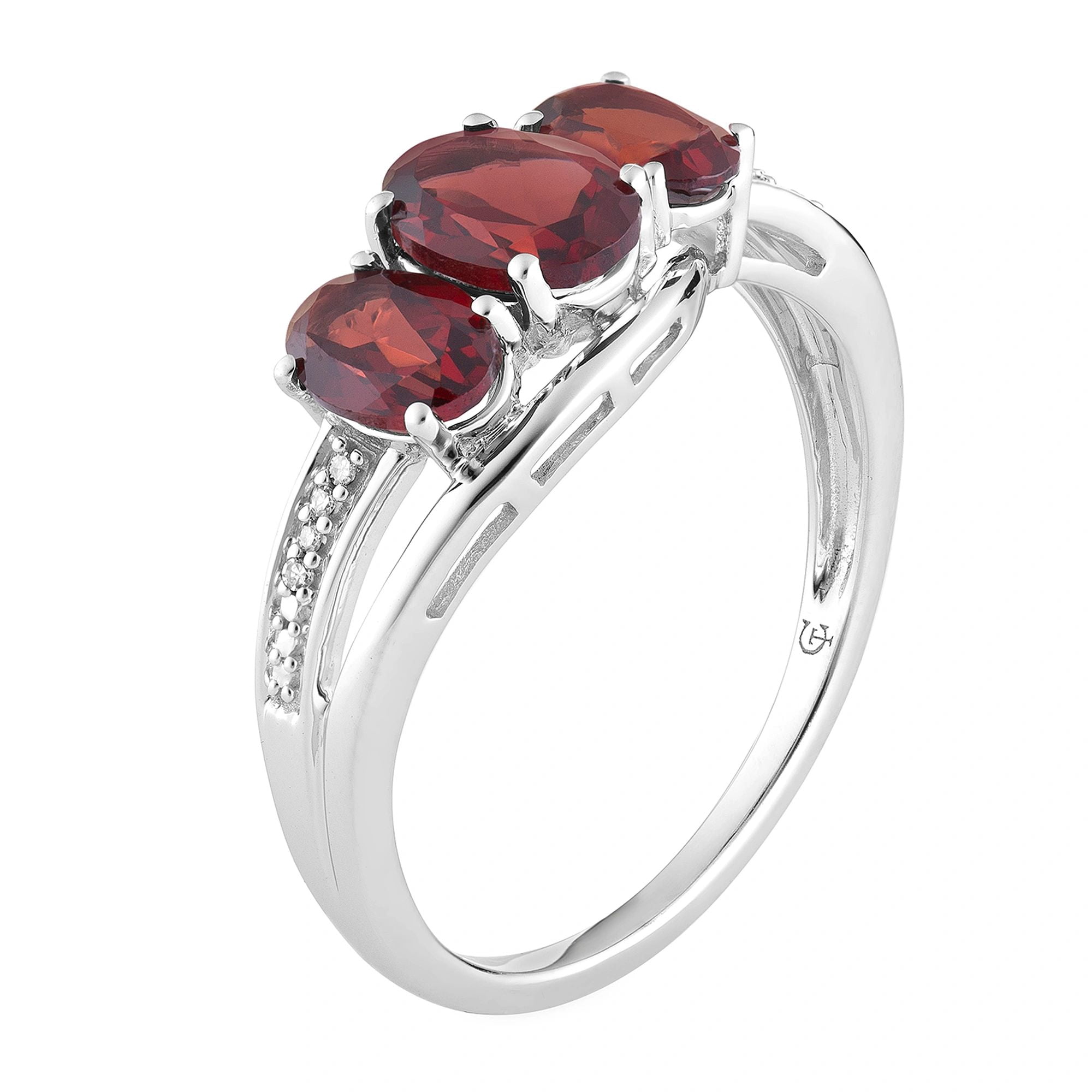 10k White Gold Garnet & Diamond Accent 3-Stone Ring