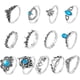 thumbnail image 1 of Juego de 13 anillos para nudillos para mujer, apilables, retro, vintage, para dedos, joyería, regalo, color azul, 1 of 9