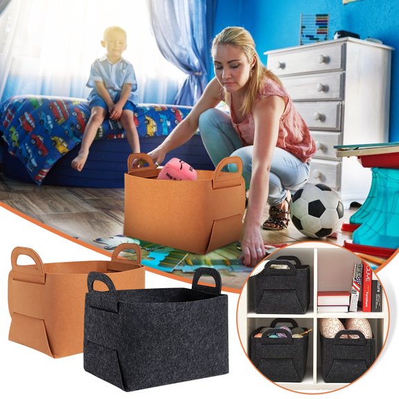 Meggemo Felt Storage Basket Collapsible Laundry Hamper Fabric Organizer Bin for Dirty Clothes Toys Sundries Home Bedroom Bathroom Tidy Storage