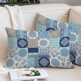 thumbnail image 2 of Bohemia Floral Throw Pillow Covers, Retro Mediterranean Texture Patchwork Blue Soft Breathable Pillow Cases with Invisible Zipper, Toddler Pillowcases for Couch Bed Sofa Chair 12x20 Inches, 2 of 9