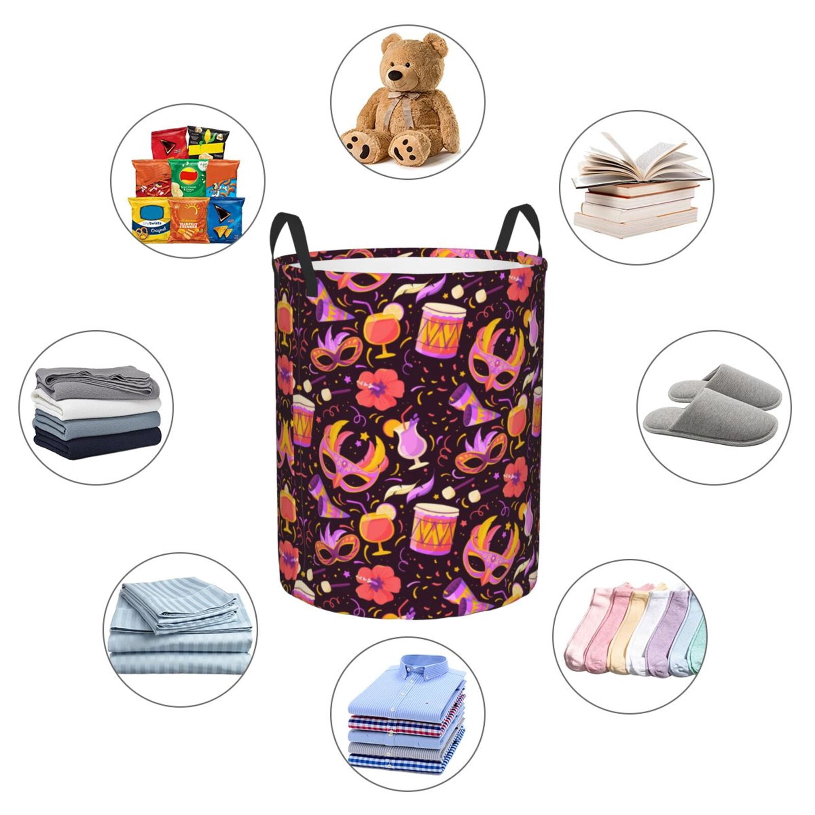 Large Laundry Basket with Handles - Festive Carnival Party Elements Kids Baby Dirty Clothes Laundry Hamper for Bedroom Aesthetic