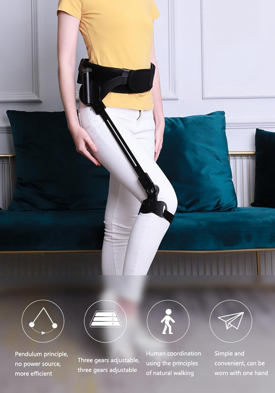 Bionic Body Power Walking Aids Orthopedic Knee Immobilizer Brace Full Leg Support Stabilizer for ACL Injury, Anti-Hyperextension Knee Brace for Men and Women(Right)