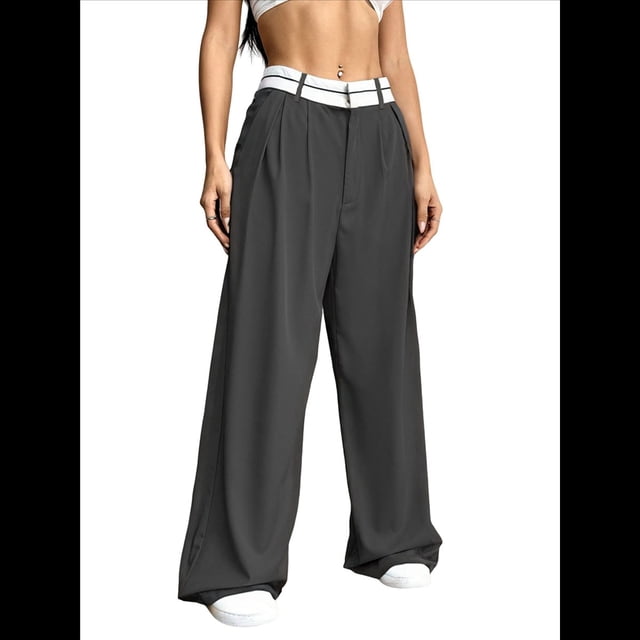 Pantalones Anchos de Cintura Alta para Mujer, para y Otoño. Pantalones Informales de Trabajo y Negocios. Negro S