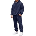 thumbnail image 2 of OIOLOYJM 2 Piece Sets for Men Casual Workout Sweatsuits Outdoor Thermal Long Sleeve Hooded Sweatshirt and Cargo Drawstring Jogger Sweatpants Navy L, 2 of 5