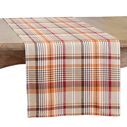 Fennco Styles Harvest Tartan Plaid Design Cotton Table Runner 16" W x 90" L - Multicolored Table Cover for Home, Dining Table Décor, Banquet, Thanksgiving, Christmas and Special Event