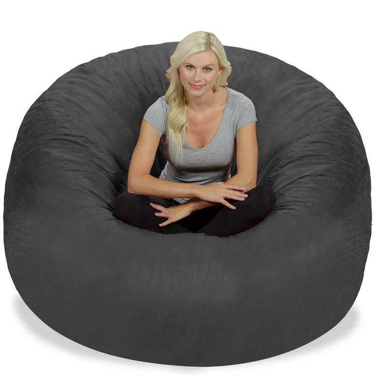 Chill Sack Bean Bag Chair, Memory Foam Lounger with Microsuede Cover, Kids, Adults, 6 ft, Charcoal, Gray