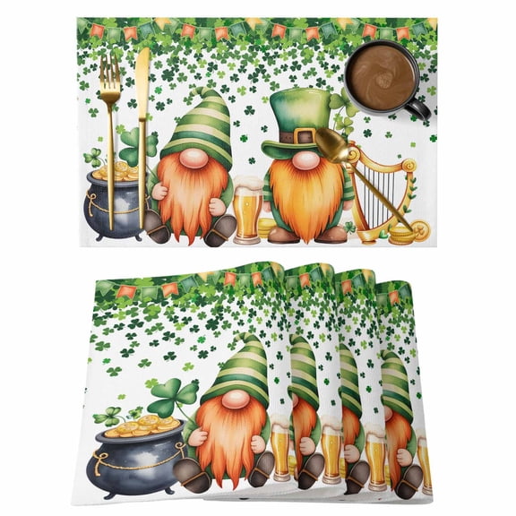 St. Patrick's Day Placemats Set of 4, Lucky Shamrocks Harp Beer Spring Plants Placemats for Dining Table, Place Mats for Kitchen Tabletop, Waterproof Wipeable Dining Table Mats Set
