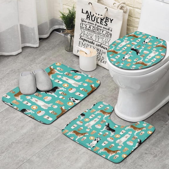 Husky and Coffee Bathroom Rugs Sets 3 Piece,Toilet Cover Set,Absorbent Non Slip Bathroom Mats Sets with U-Shaped Contour Rug Toilet Rug Set