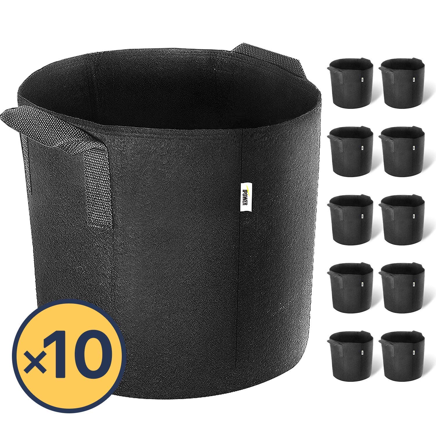 iPower 5 Pack 10 Gallon Square Grow Bags Thickened Fabric Pots with Handles and Stick Holders for Poles Black 