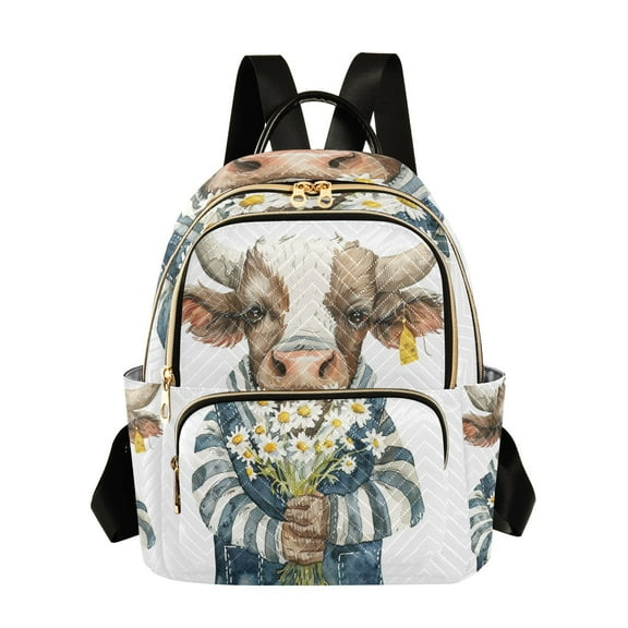 Bull Cow Daisies Travel Laptop Backpack Casual Daypack Lightweight Bookbag Compartment for Business