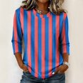 thumbnail image 2 of JULMCOMO Shirts for Women Vertical Striped 3/4 Sleeve Crew Neck Trendy Loose Fit T Shirts Color Block Comfy Summer Tops Pink 2XL, 2 of 6