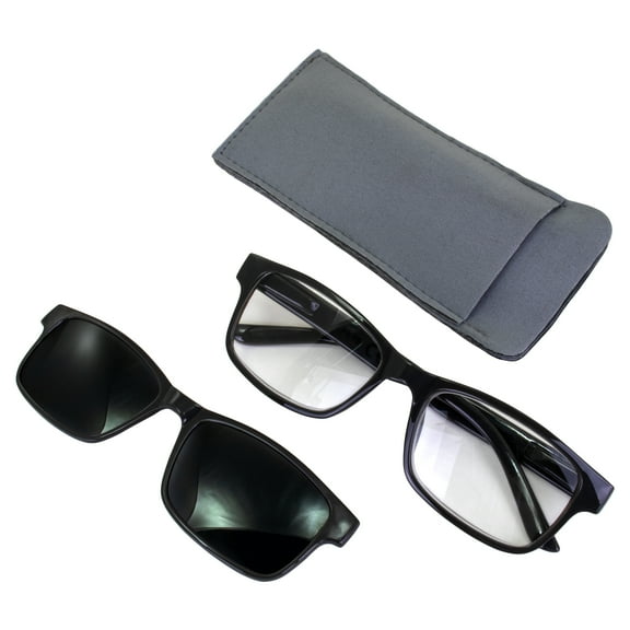 Global Vision Reading Glasses  1.5 Magnification Gray Frame w/ Clear Lens & Matching Polarized Clip-On Shades
