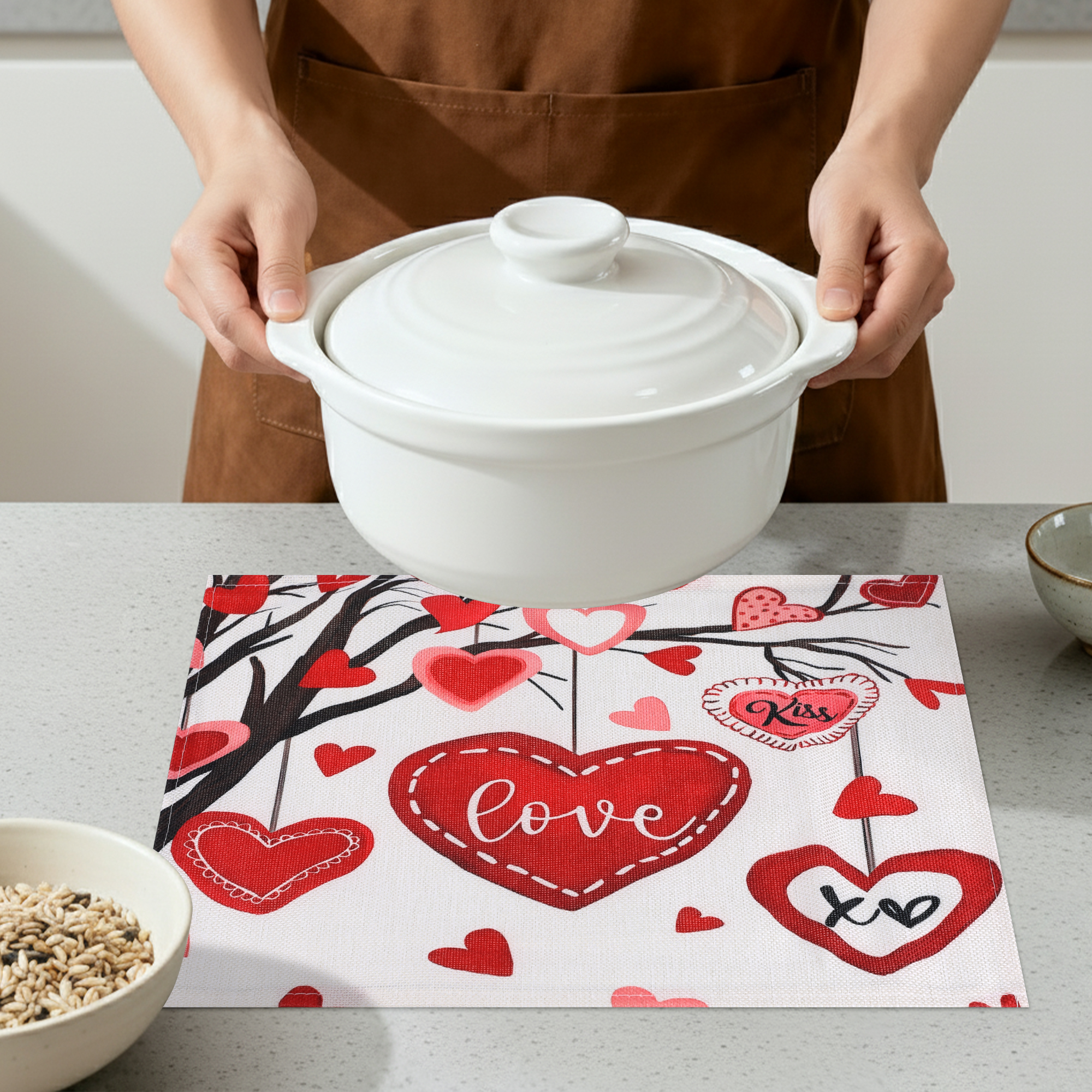 Unique Bargains Set of 6 Love Hearts Placemats for Dining Table Love
