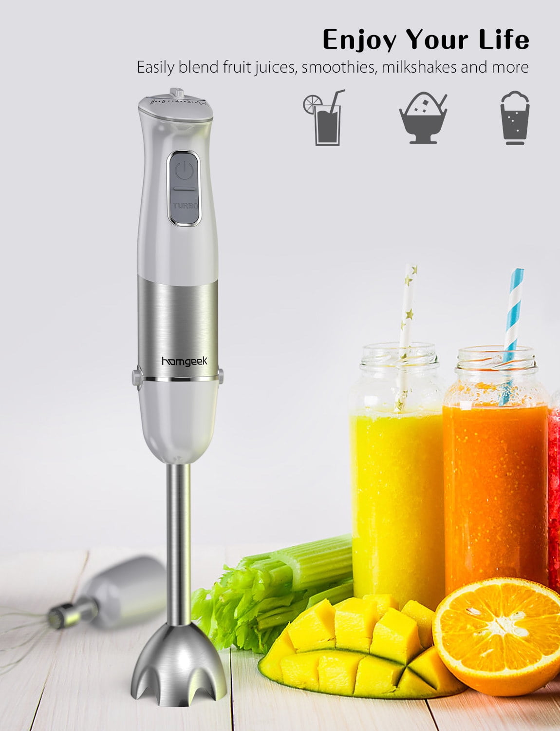 2 in 1 Handheld Blender + Whisk 6-Speed Dishwasher Safe BPA-free Anti-Splash Blades