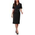 thumbnail image 2 of INSPIRE CHIC Women's Faux Wrap Dress Lapel V Neck Short Sleeve Office Work Pencil Dresses S Black, 2 of 5