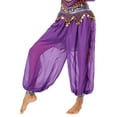thumbnail image 3 of Zaldita Women's Belly Dance Harem Pants Shiny Sequin Tassel Trouser Arabic Performance Loose Pants Purple One Size, 3 of 7