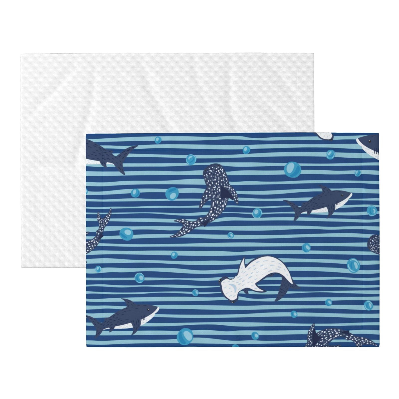Naloa Sharks on White Blue Striped Dog Blanket, 3 Sizes Cat Blanket for Indoor Cats Large Medium Small Dog Gifts-Large