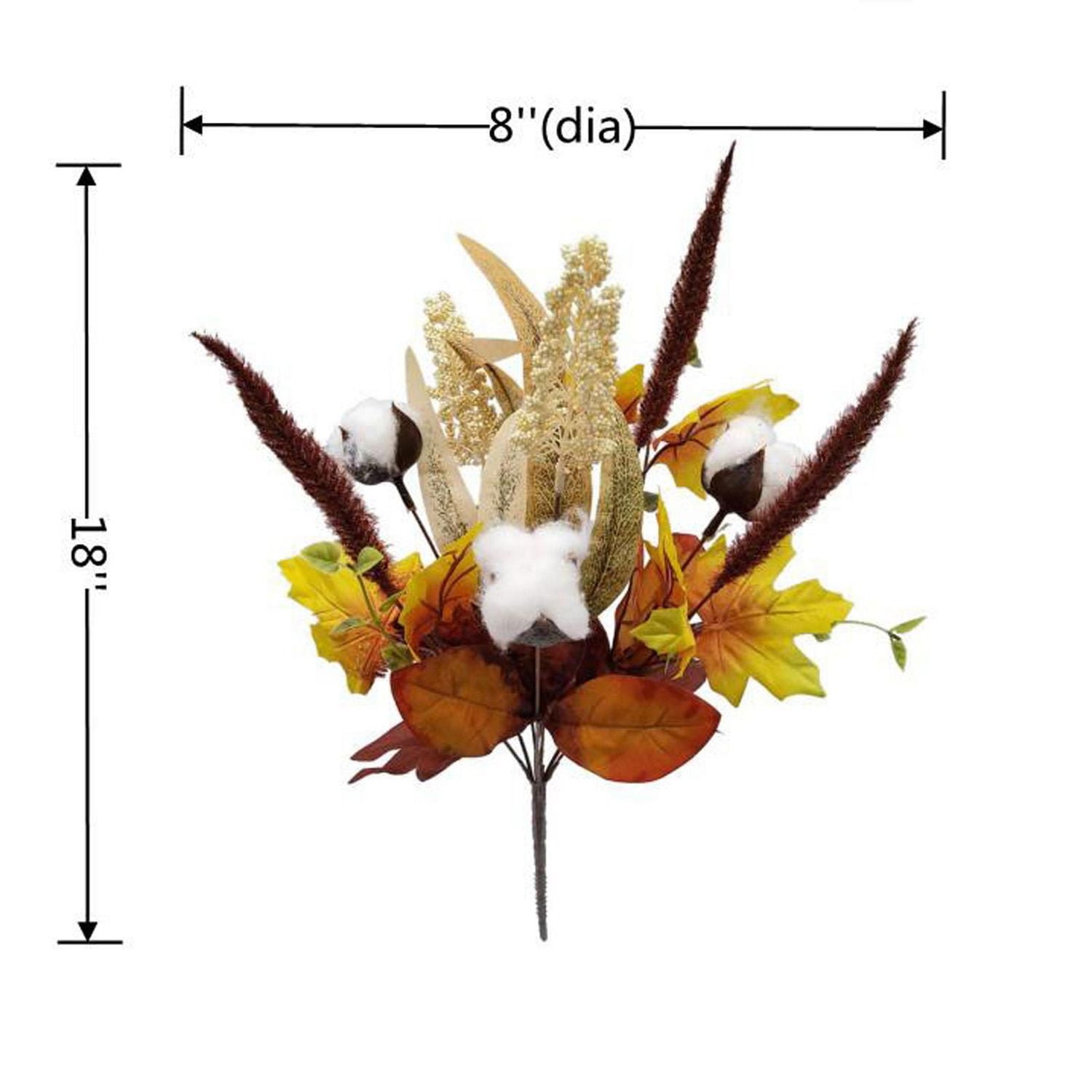 Piliers Buisson floral artificiel intérieur, érable et coton de couleur jaune, hauteur assemblée 45.5cm Érable artificiel et buisson de coton