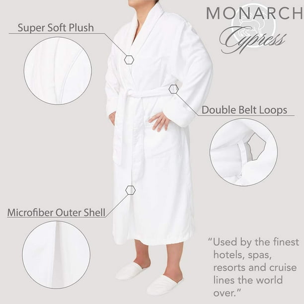 MONARCH Plush Lined Microfiber Spa Robe - Unisex Luxury Hotel Bathrobes  Cypress 