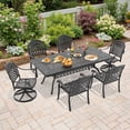 thumbnail image 2 of Hzzkey 6-Person Rectangular Cast Aluminum Patio Set with 2 Swivel Chairs,Red Cushions & Umbrella Hole, 2 of 12