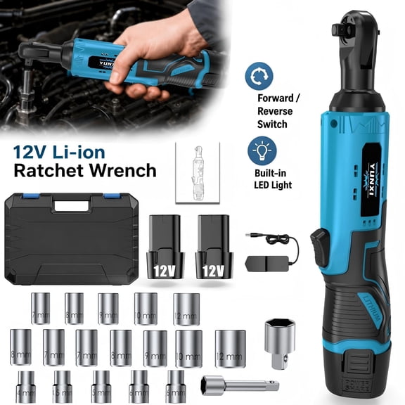 12V Cordless 90 Degree Electric Ratchet Wrench, Rechargeable Right Angle Impact Wrench for Auto Repair & DIY Projects