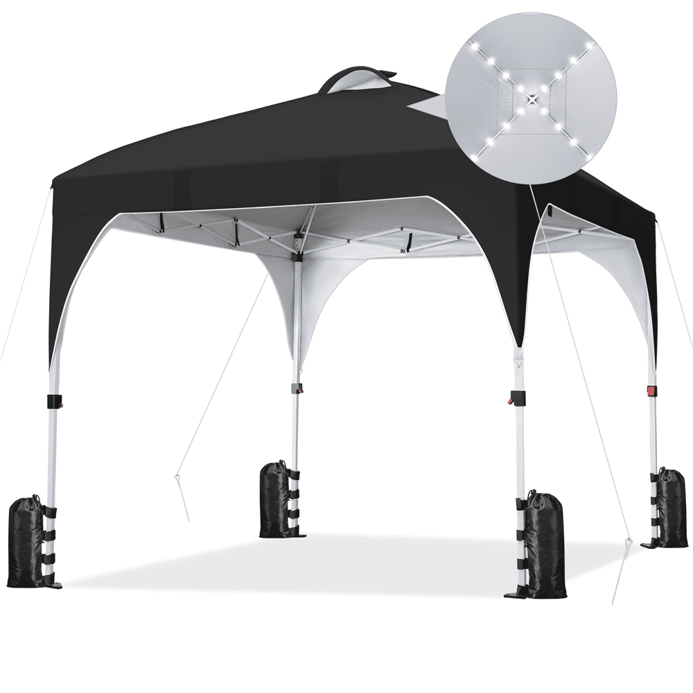 Alden Design 10 ft Pop-Up Canopy Tent W/ 17 Solar LED Lights Sandbags Roller bag for Outdoor, Black