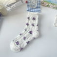 thumbnail image 6 of Zhengup 5 Pairs Purple Floral Socks Y2K Vintage Embroidered and Patterned Crew Socks Ankle Ruffled Warm Fairycore Dress Socks, 6 of 7