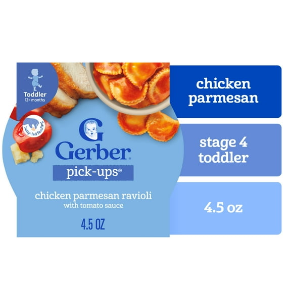 Gerber Pick-Ups Chicken and Parmesan Cheese Ravioli in Tomato Sauce Toddler Meals, 4.5 Oz Tray