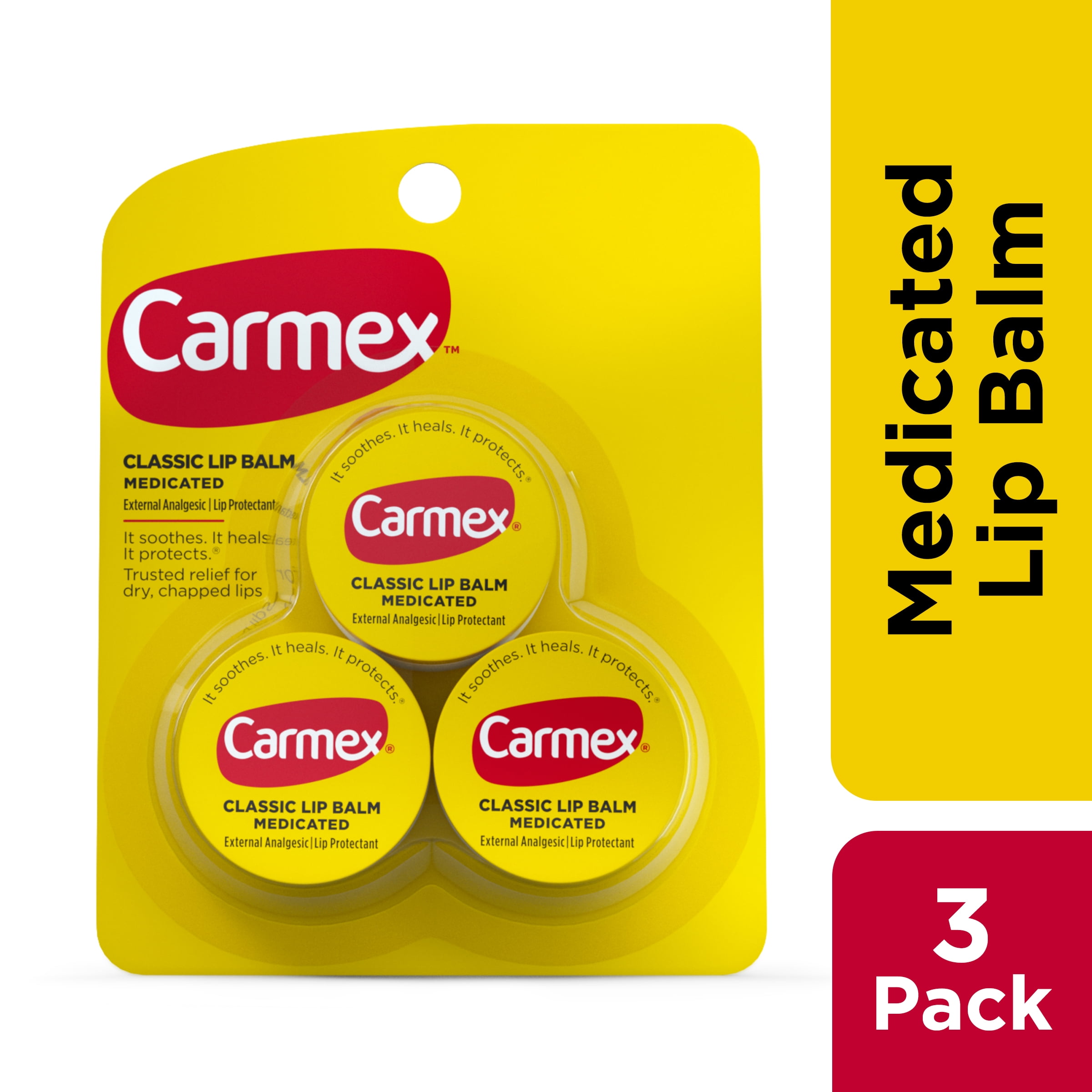 Carmex Moisturizing Medicated Lip Balms with Camphor, White Petrolatum, 3 Pack