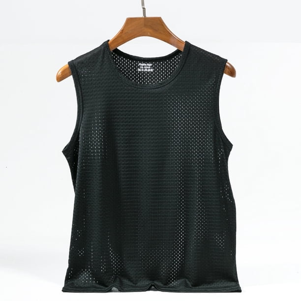Chaleco de seda de hielo fino y transpirable de secado rápido para hombre, camisetas deportivas sin mangas con agujeros de malla, camisetas sin mangas, ropa de gimnasio, ropa exterior