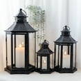 thumbnail image 5 of TRIROCKS Set of 3 Decorative Candle Lanterns18''&13"&10" H Hexagonal Candle Holder Vintage Metal Hanging Lantern with Tempered Glass for Garden Patio Wedding Event Indoors Outdoors(Black), 5 of 10