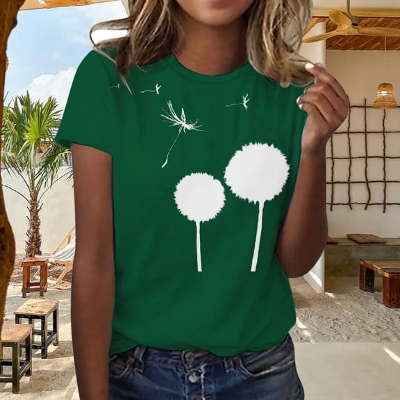 Women's Short Sleeve T-Shirt WCJM Women's Casual Summer Dandelion Print Crew Neck Loose Short Sleeve T-Shirt Women Spandex Shirts