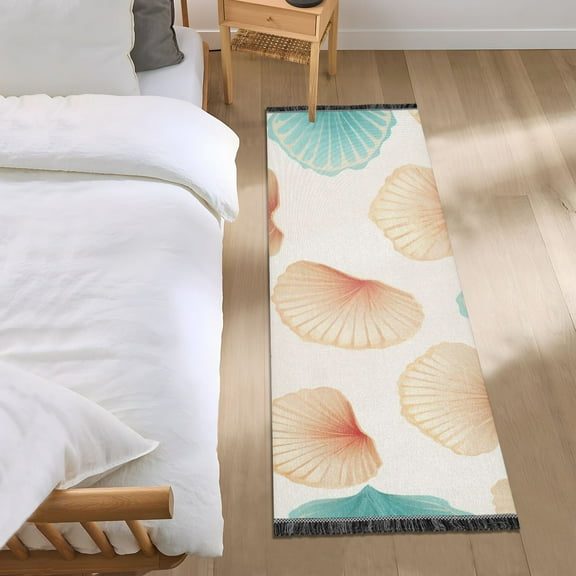 Runner Rug 2'x6' Hallway Area Rugs Retro Sea Shell Vintage Non Slip Entryway Runner Carpet with Tassels Living Room Bedroom