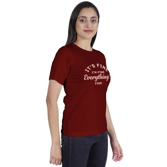 Inkmeso T-shirt à Col Rond « It's Fine I'm Fine Everything's Fine » Haut en Jersey Inspirant à Lettres Imprimées pour Femmes