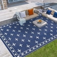 thumbnail image 3 of HIWEAVER 8' x 10' Navy/White Outdoor Rug PP Plastic Straw Woven Waterproof Patio Rug with Border Portable Outside Carpet for Balcony Deck Picnic Garden Decor, 3 of 7