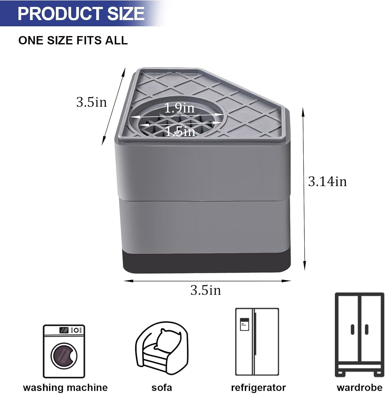 4Pcs Anti Vibration Pads for Washing Machine, Stops Washer Dryer Moving, Prevents Noise, Vibration Transfer, Antivibration Stabilizer Support Feet (Increase3.14in)