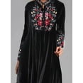 thumbnail image 2 of Women’s Black Velvet Maxi Dress Stand Collar Long Sleeve Dress with Red Multicolored Floral Embroidery and Hidden Pockets, 2 of 3
